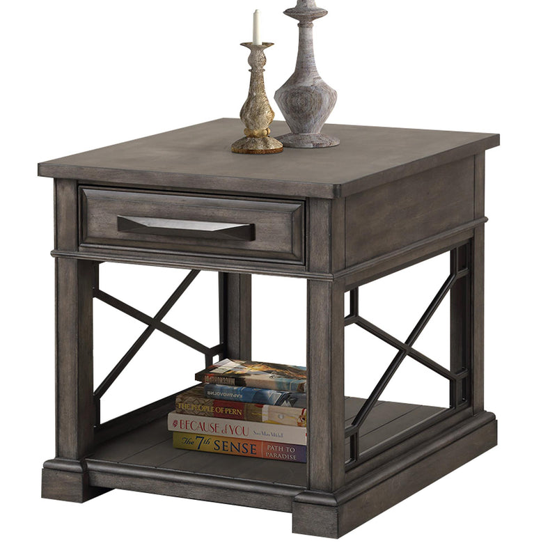 Parker House Furniture Sundance SUN-7PC-01-02-09-4-SGR Grey Cocktail Table with End Tables and Console Table with 3 Stools IMAGE 3