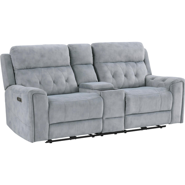  Homelegance Celeste Power Reclining Fabric Loveseat with Console 9670GY-2PWH IMAGE 1