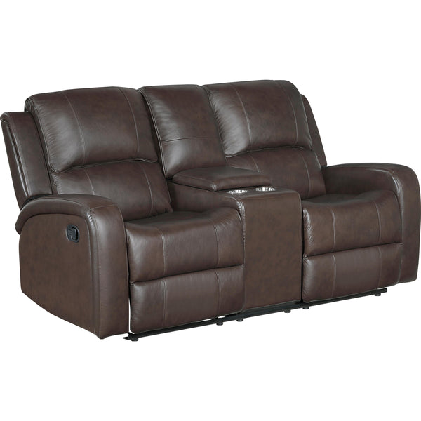  Homelegance Austin Reclining Leather Match Loveseat with Console 9735BRW-2 IMAGE 1