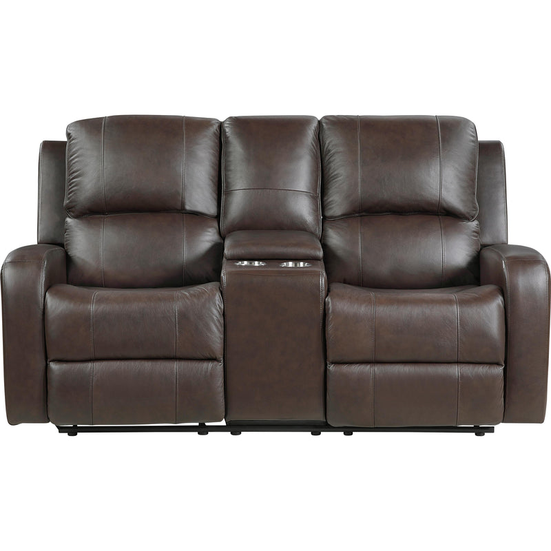  Homelegance Austin Reclining Leather Match Loveseat with Console 9735BRW-2 IMAGE 2