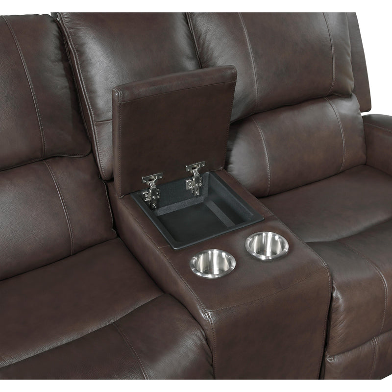  Homelegance Austin Reclining Leather Match Loveseat with Console 9735BRW-2 IMAGE 5
