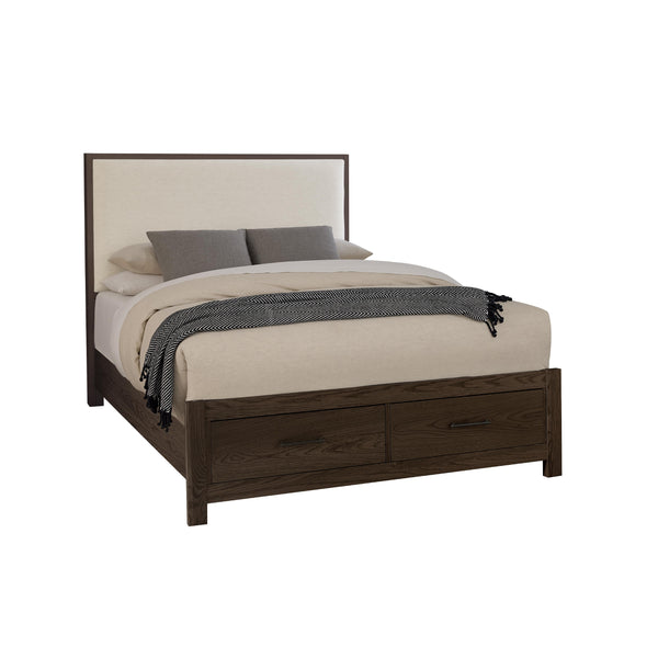  Vaughan-Bassett Lodge & Loft 840 King Ivory Cream Upholstered Storage Bed - Dark Oak IMAGE 1