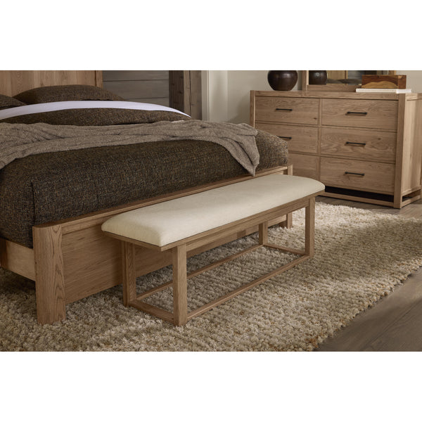  Vaughan-Bassett Lodge & Loft 842-080I Ivory Cream Upholstered Bench - Blond Oak IMAGE 1