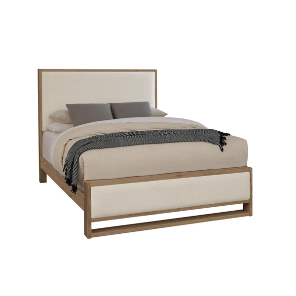  Vaughan-Bassett Lodge & Loft 842 Queen Ivory Cream Upholstered Bed - Blond Oak IMAGE 1
