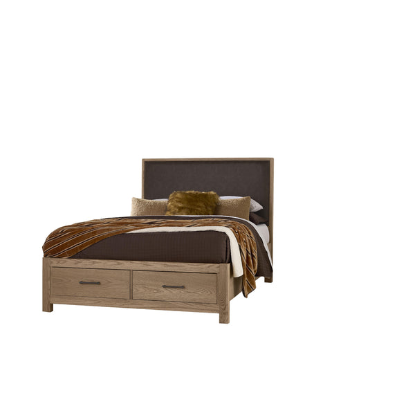  Vaughan-Bassett Lodge & Loft 842 Queen Sedona Brown Upholstered Storage Bed - Blond Oak IMAGE 1