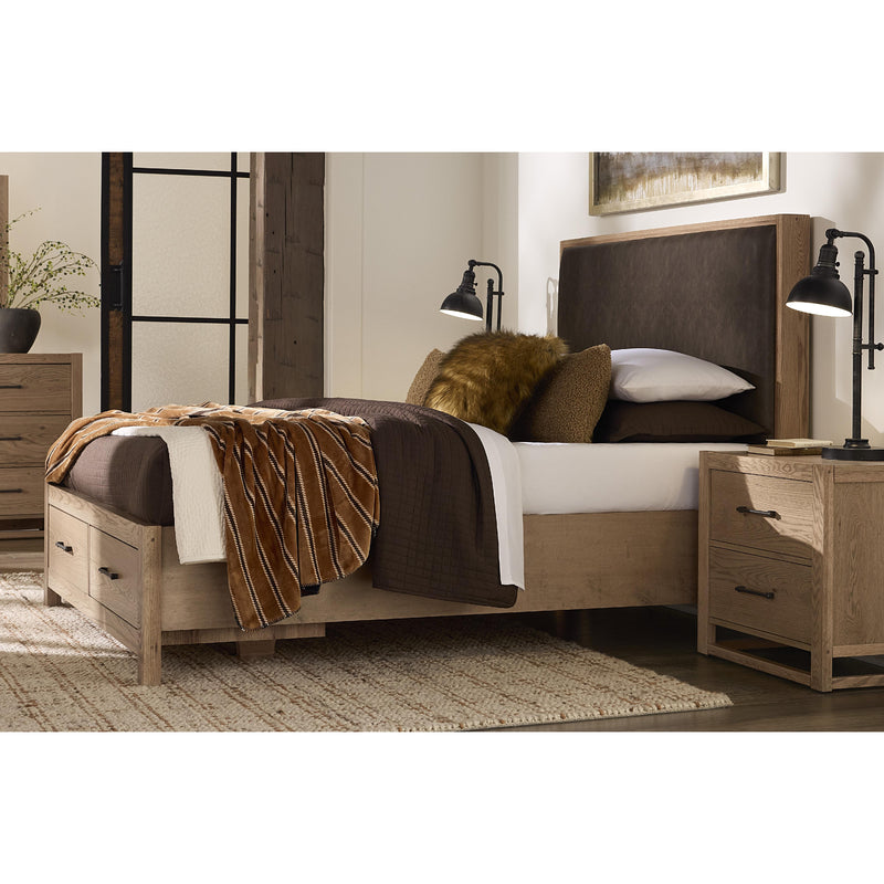 Vaughan-Bassett Lodge & Loft 842 Queen Sedona Brown Upholstered Storage Bed - Blond Oak IMAGE 7