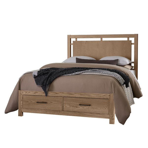  Vaughan-Bassett Lodge & Loft 842 Queen Floating Panel Bed with Footboard Storage - Blond Oak IMAGE 1