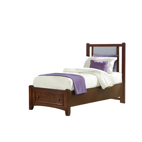  Vaughan-Bassett Bonanza BB28 Twin Blue Upholstered Storage Bed - Cherry IMAGE 1