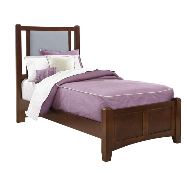  Vaughan-Bassett Bonanza BB28 Twin Blue Upholstered Bed - Cherry IMAGE 1