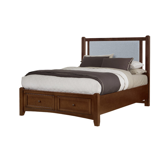  Vaughan-Bassett Bonanza BB28 Queen Blue Upholstered Storage Bed - Cherry IMAGE 1