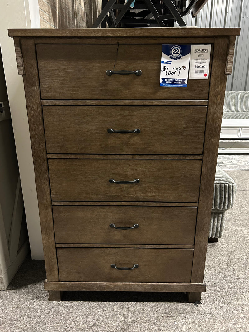 Shamryn Grayish Brown Five Drawer Chest by Ashley (CLEARANCE)