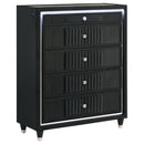  Coaster Furniture Ravenne 223195 5-drawer Velvet Upholstered LED Chest - Black IMAGE 1