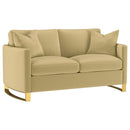  Coaster Furniture Corliss 508825 Upholstered Curved Track Arm Loveseat - Camel IMAGE 1