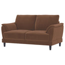  Coaster Furniture Selma 552102 Velvet Upholstered Crescent Arm Loveseat - Rust IMAGE 10