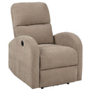  Coaster Furniture Grant 603303P Fabric Upholstered Power Recliner Chair - Camel IMAGE 3