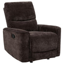  Coaster Furniture Navarro 609573 Chenille Upholstered Glider Recliner - Dark Brown IMAGE 14