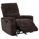  Coaster Furniture Navarro 609573 Chenille Upholstered Glider Recliner - Dark Brown IMAGE 6