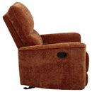  Coaster Furniture Navarro 609576 Chenille Upholstered Glider Recliner - Burnt Orange IMAGE 10