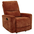  Coaster Furniture Navarro 609576 Chenille Upholstered Glider Recliner - Burnt Orange IMAGE 9