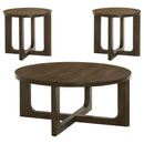  Coaster Furniture Kessler 735998-S3 3-piece Round Sculptural Wood Coffee Table Set - Brown IMAGE 5